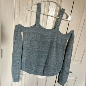 Women's Light Blue Cold Shoulder Sweater